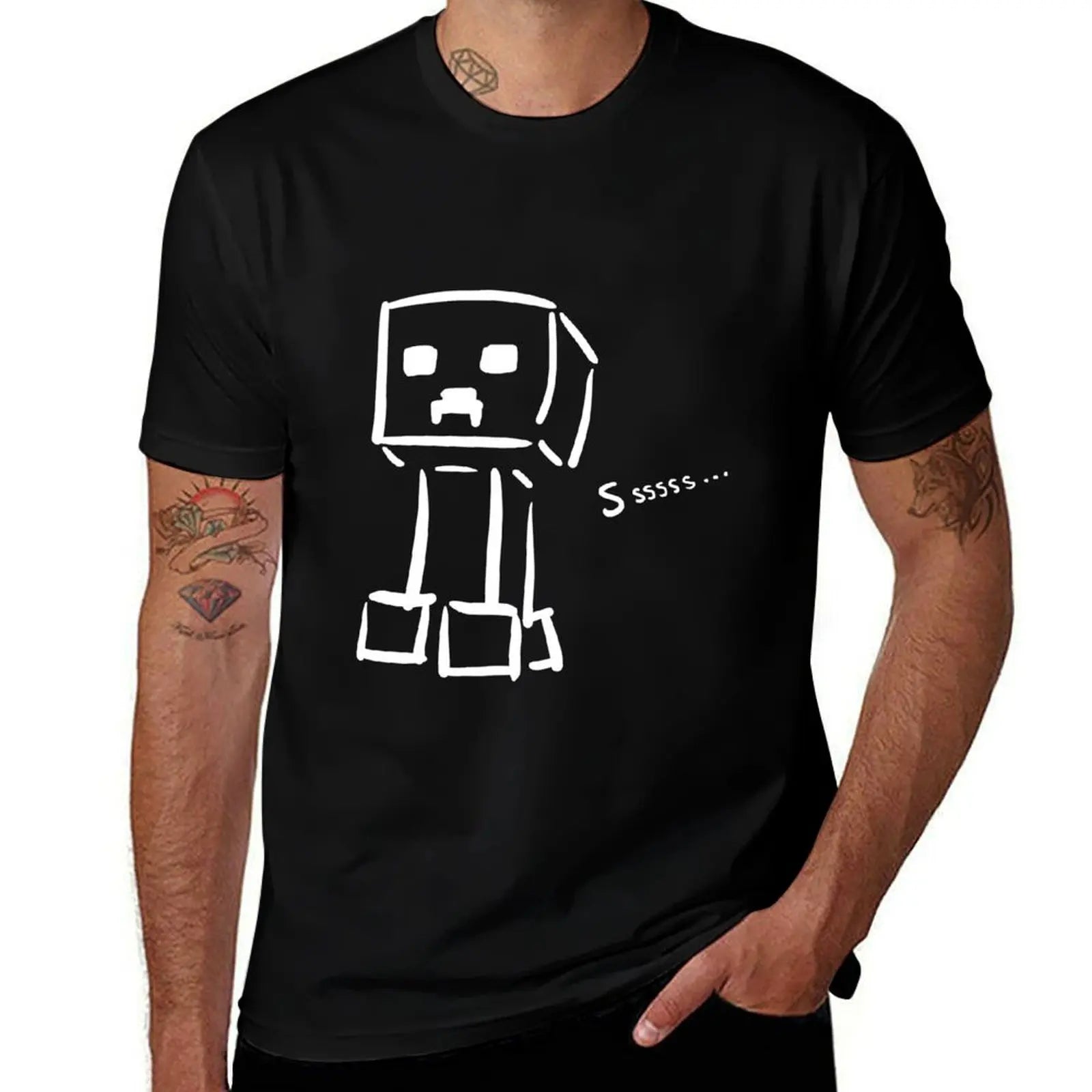 Creeper Sketch Gamer Tee 💚🎮 Soft Cotton Cool for Minecraft Fans - ThiGui