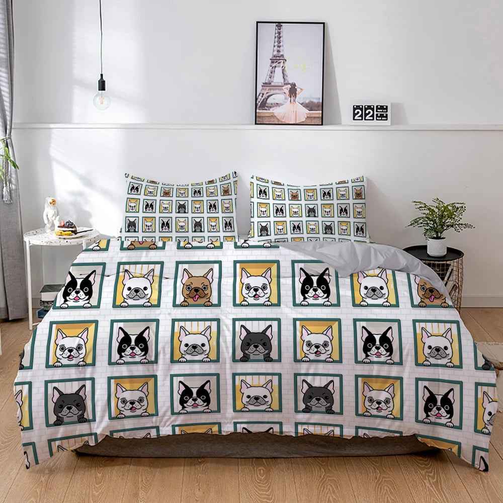 🐾Snuggle Up with a Frenchie! Adorable Bulldog Bedding Set for Little Dreamers 🐾 - ThiGui