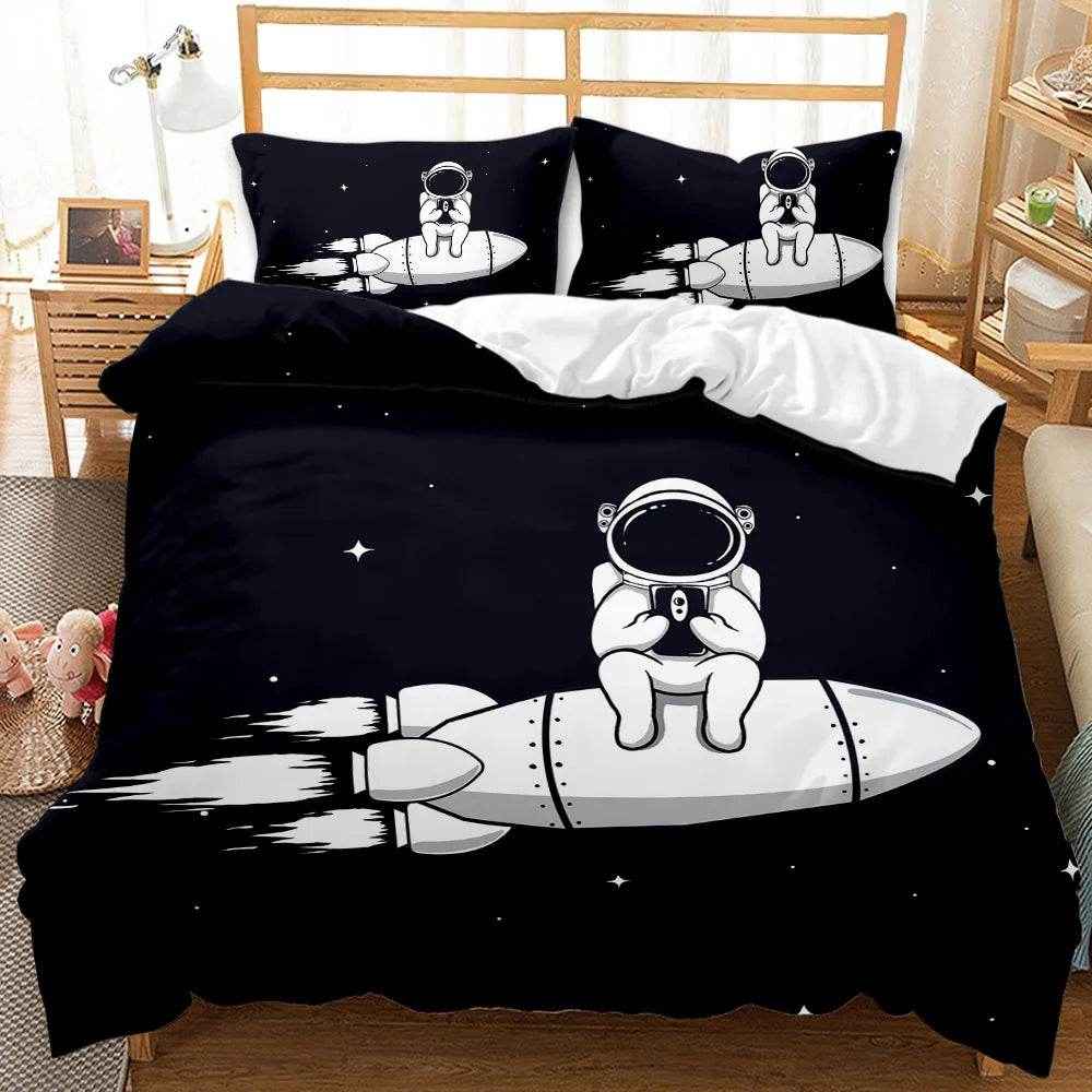 🛸Galaxy Dreams Await! Astronaut Bedding Set for Young Space Adventurers - ThiGui