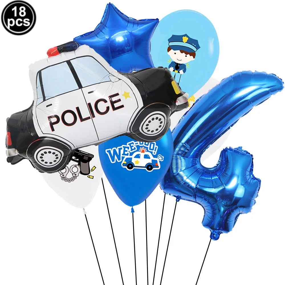 🚓Zoom into Action! Police Car Birthday Balloon Set for Little Heroes Turning 4, 5 or 6! - ThiGui