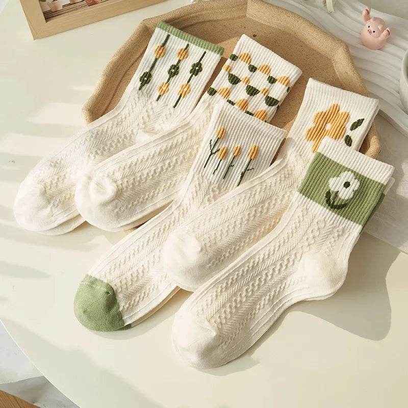 🧦Cuteness & Comfort in Every Step – 5 Pairs of Cartoon Cat Happy Face Crew Socks! - ThiGui