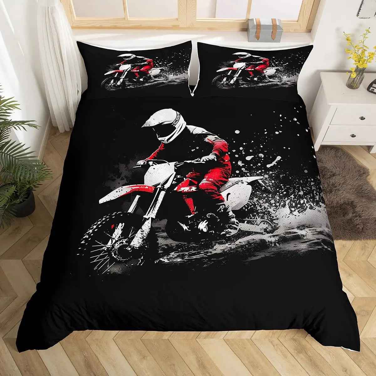 🏁Ready, Set, Sleep! Epic Dirt Bike Bedding for Young Racers 🏍️ - ThiGui