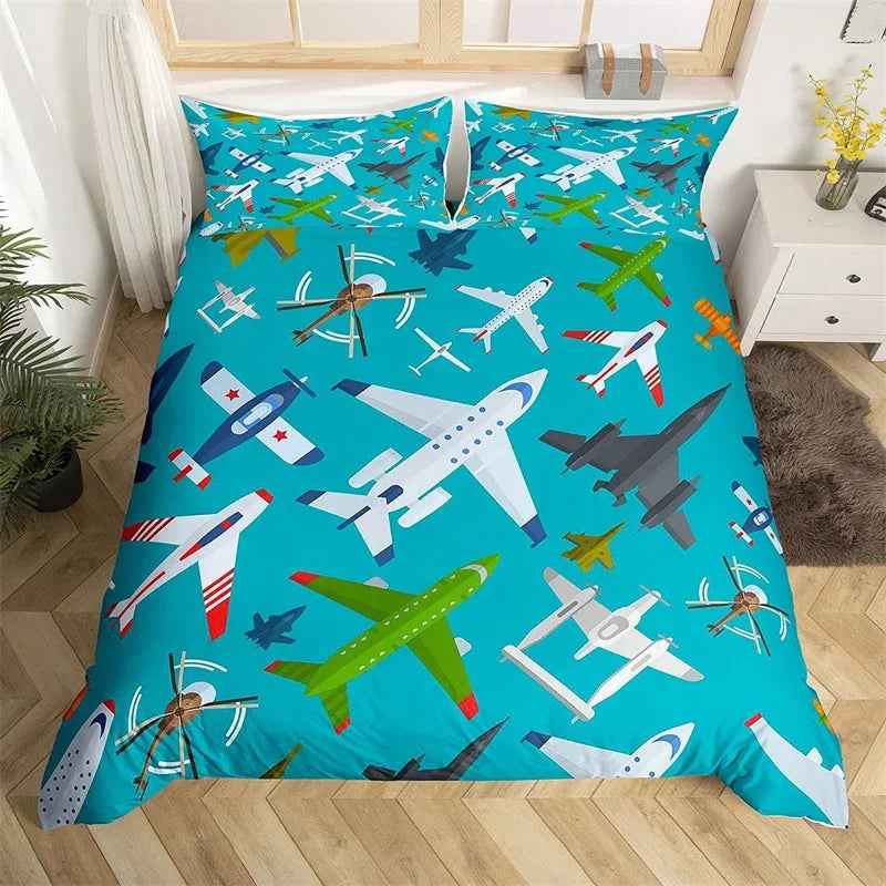 ✈️ Soaring into Sweet Dreams – Cartoon Airplane Bedding Set for Boys - ThiGui