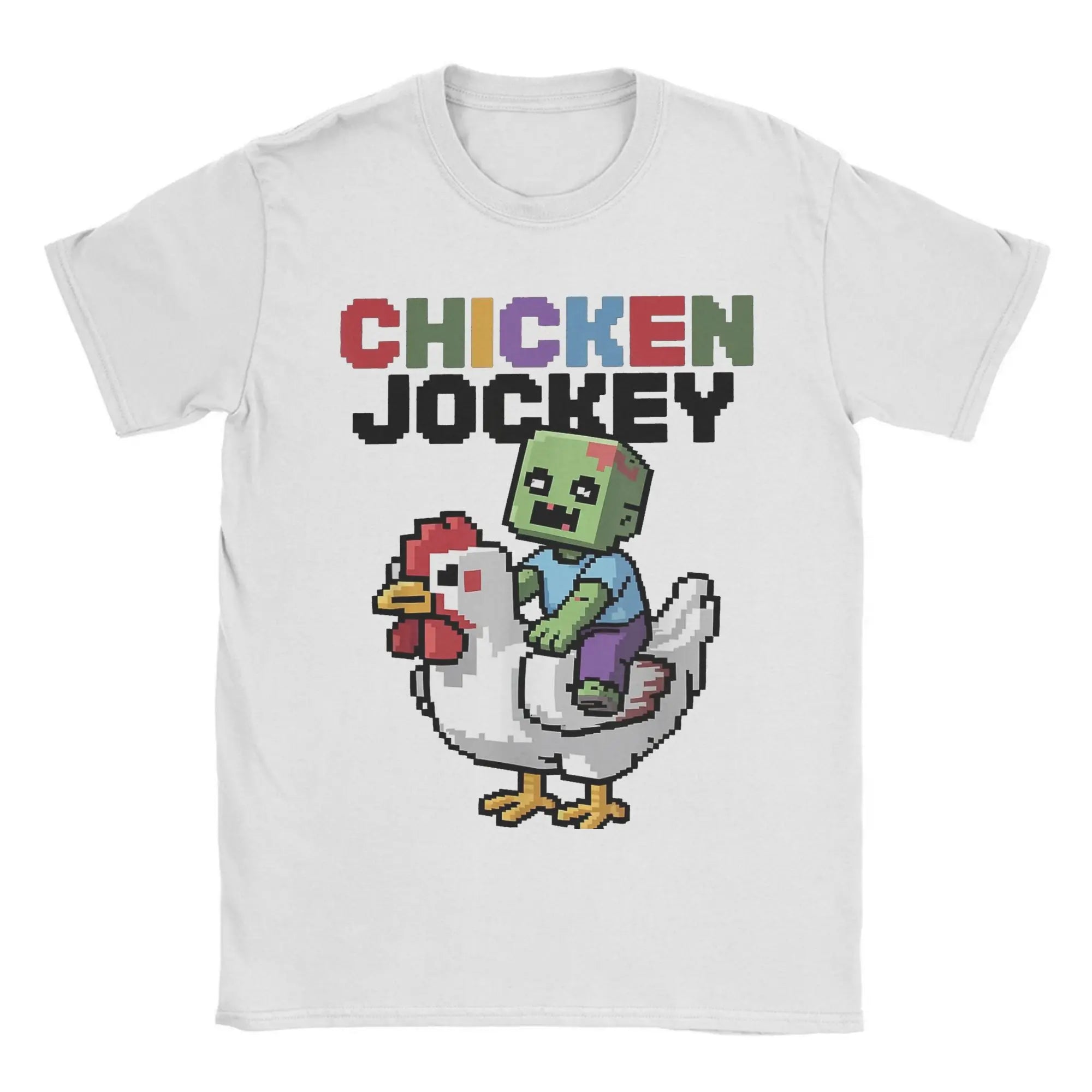 Chicken Jockey Pixel Zombie Tee 🧟‍♂️🐔 100% Cotton Gamer Fun - ThiGui