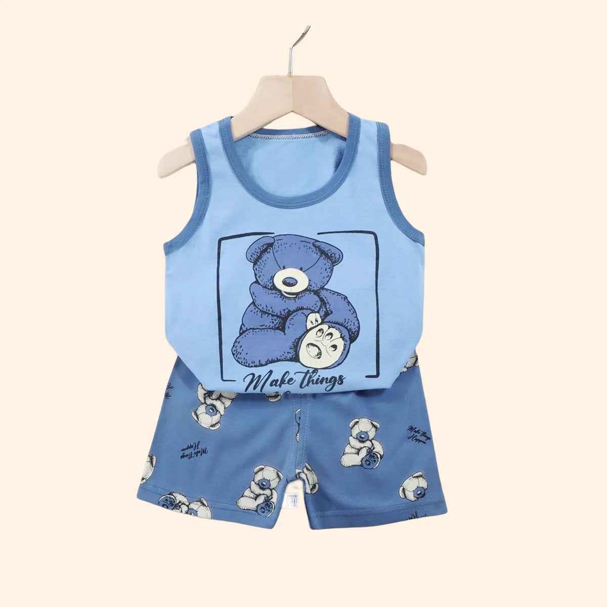 Cool & Comfy! 2-Piece Cotton Vest & Shorts Set for Active Little Boys - ThiGui