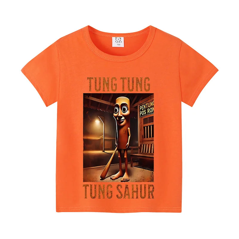 Tung Tung Shark Kids Tee 🦈😄 100% Cotton Brainrot Fun - ThiGui
