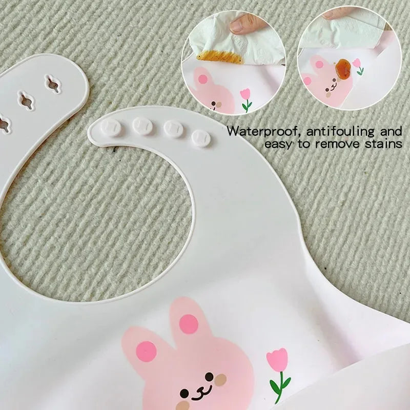 🐻🍽️ Soft Silicone Baby Bib – Cute, Comfy & Totally Mess-Proof! 💧👶 - ThiGui