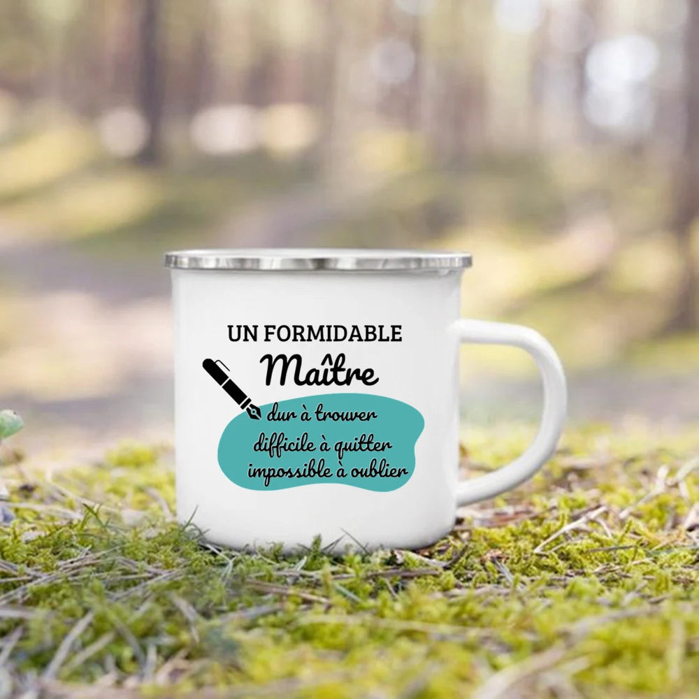 🍵🇫🇷 Merci Maîtresse! Enamel Mug Gift for Teachers with French Charm 🎁💐 - ThiGui