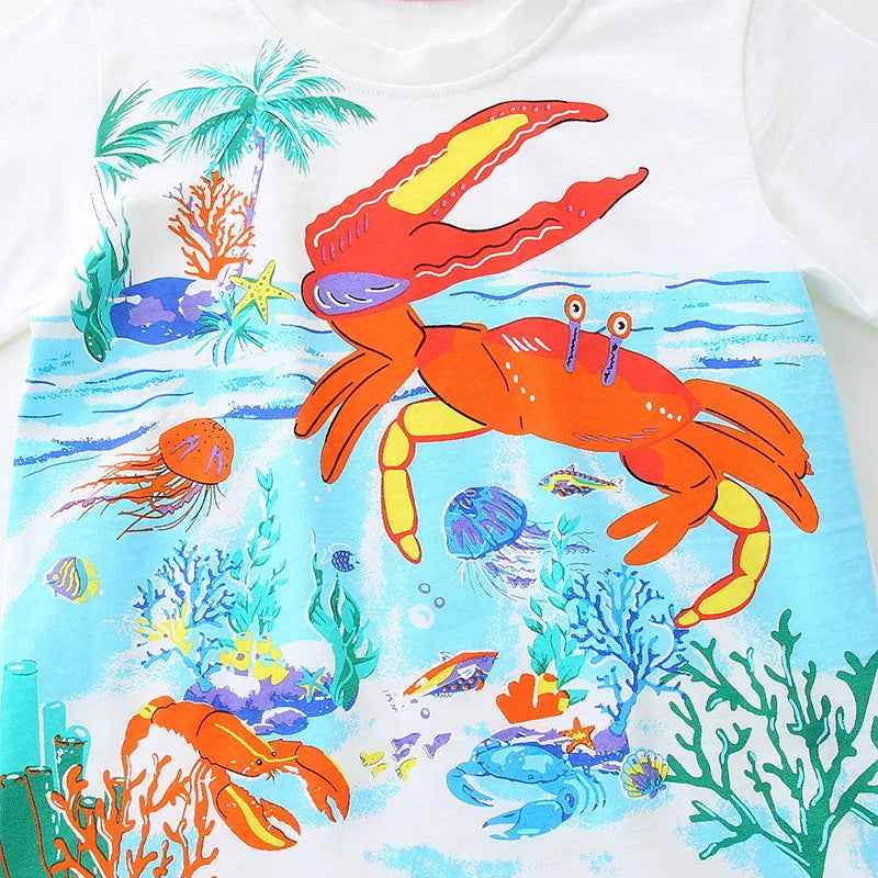 🌊 Under-the-Sea Fun! Adorable Cartoon T-Shirt for Ocean-Loving Little Boys 🐬🐠 - ThiGui