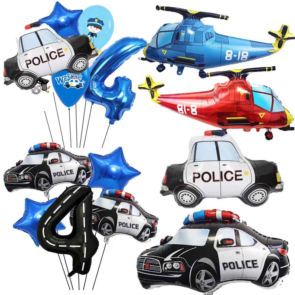 🚓Zoom into Action! Police Car Birthday Balloon Set for Little Heroes Turning 4, 5 or 6! - ThiGui