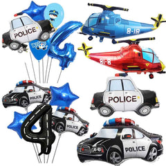 🚓Zoom into Action! Police Car Birthday Balloon Set for Little Heroes Turning 4, 5 or 6! - ThiGui