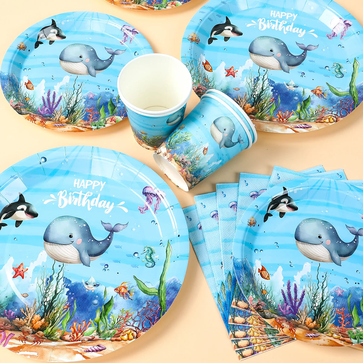 🐙🌊 Under the Sea Party Tableware – Ocean Fun for First Birthdays & Baby Showers! 🎂🐢 - ThiGui