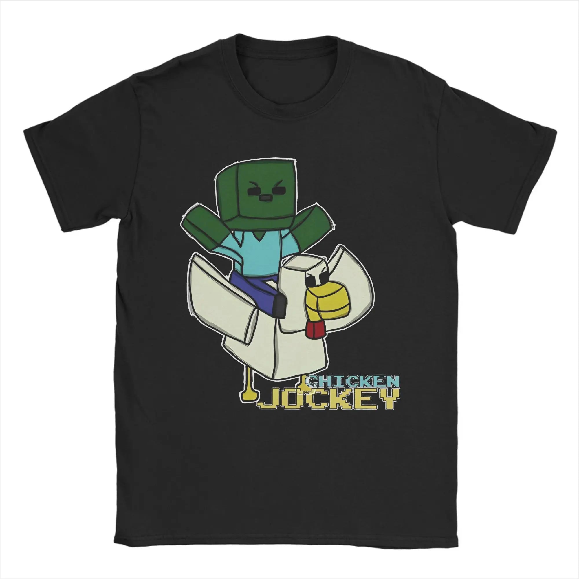 Chicken Jockey Pixel Zombie Tee 🧟‍♂️🐔 100% Cotton Gamer Fun - ThiGui