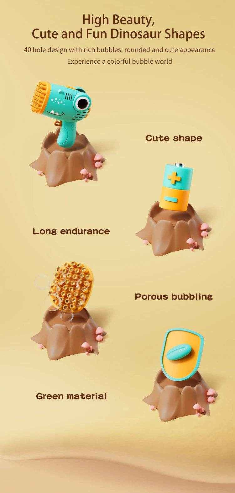 🦖Roaring Fun Bubble Blaster – 40-Hole Dino Bubble Gun for Endless Outdoor Play! - ThiGui