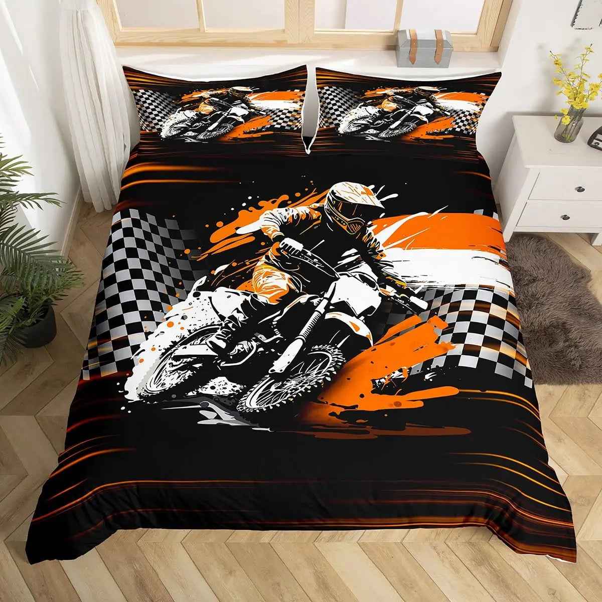 🏁Ready, Set, Sleep! Epic Dirt Bike Bedding for Young Racers 🏍️ - ThiGui