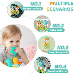 🎠 Hanging Sensory Fun! 🐒 Plush Animal Toy with Teether, Crinkle & Wind Chime for Babies 💕 - ThiGui
