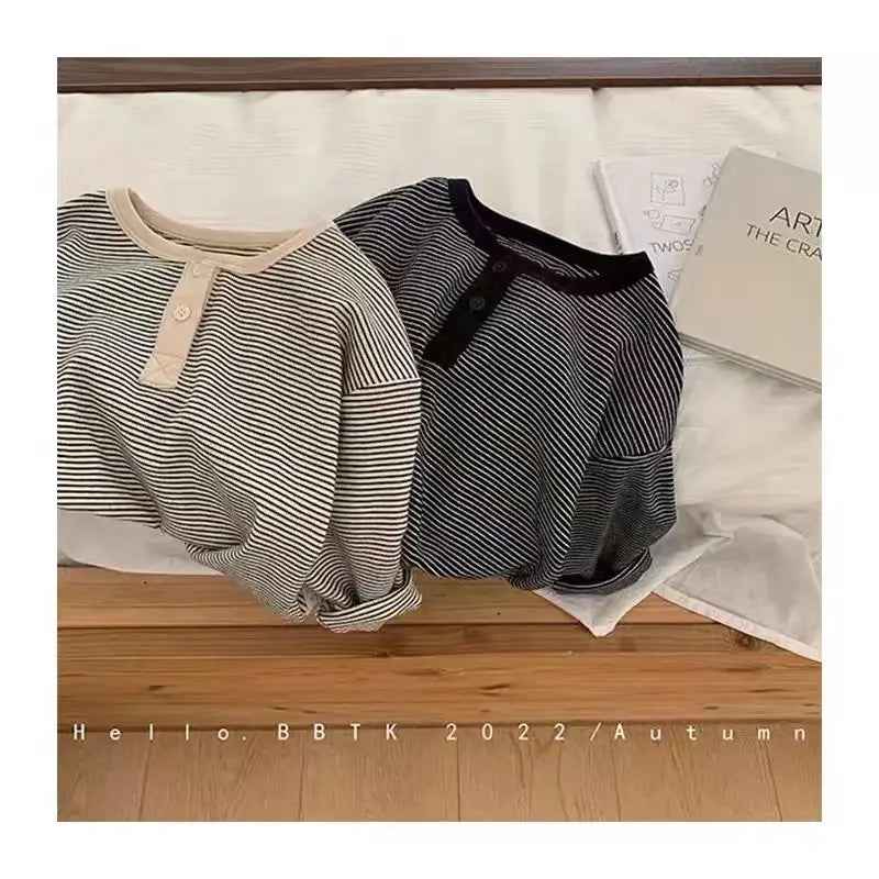🌟 Autumn Essential! Soft Striped Long Sleeve Tee for Stylish Little Ones 👦👧🍂 - ThiGui