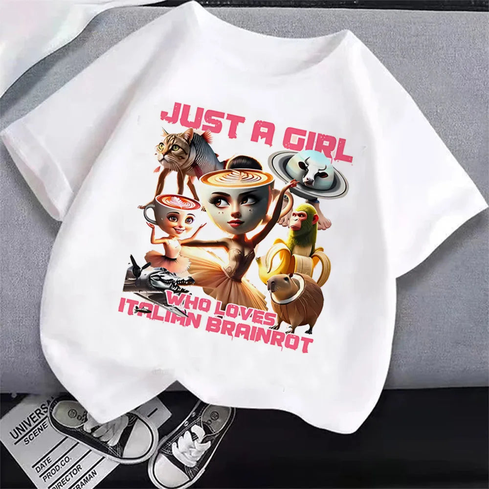 Italian Brainrot T-Shirt Kids Cartoon Anime Print Clothes Round Neck Basic Italian Brainrot Kids Cartoon Tee 🎨😎 Fun Anime Style Boys T-Shirt Tops Absorbent Casual Shirts Gift - ThiGui