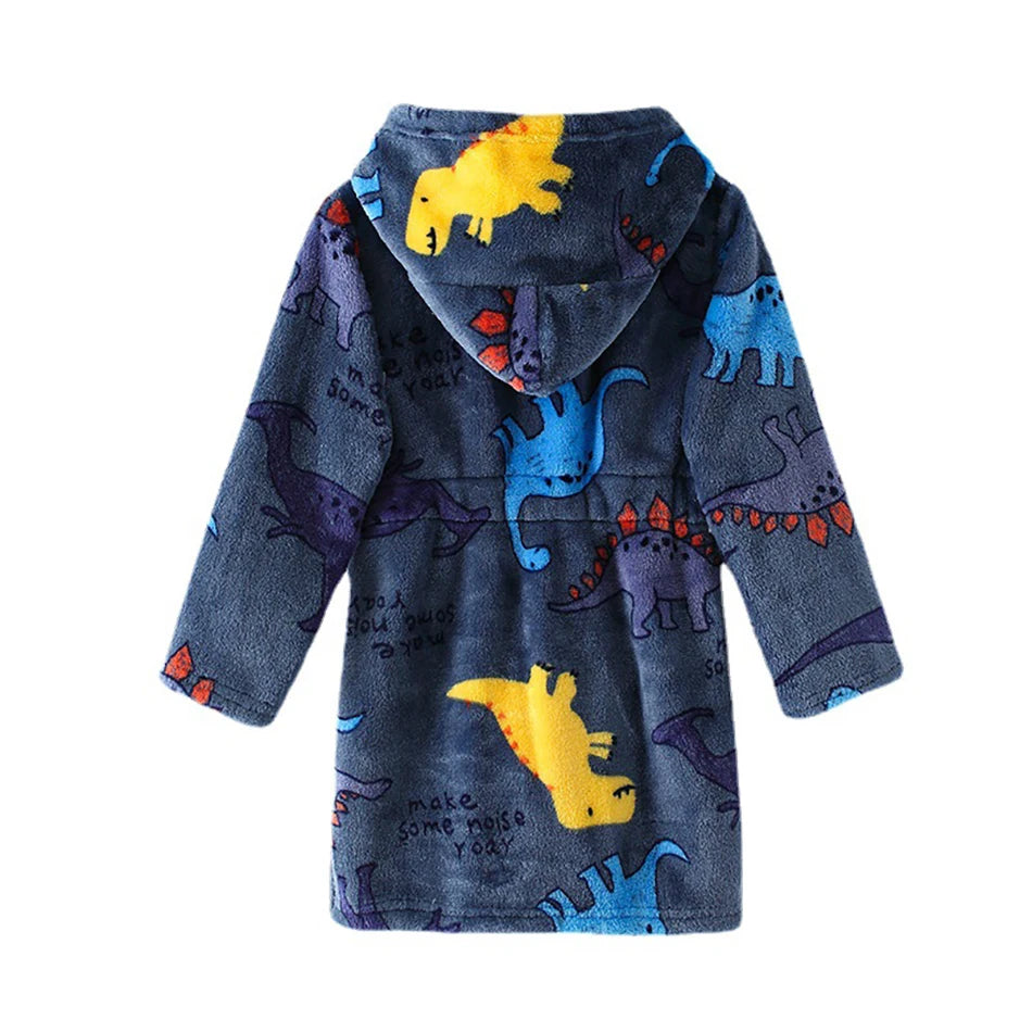 🛁 Fluffy Fun After Bath – Cartoon Hooded Flannel Robe for Boys ! 🧼💖 - ThiGui