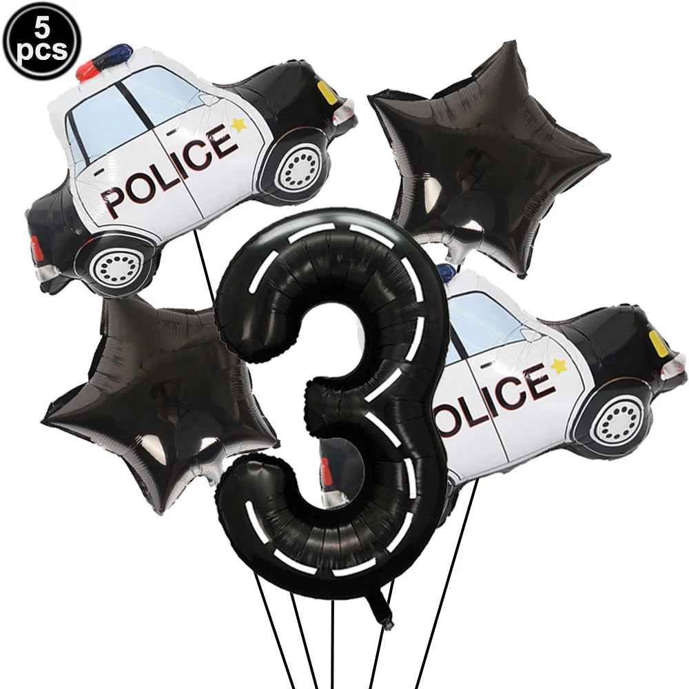 🚓Zoom into Action! Police Car Birthday Balloon Set for Little Heroes Turning 4, 5 or 6! - ThiGui