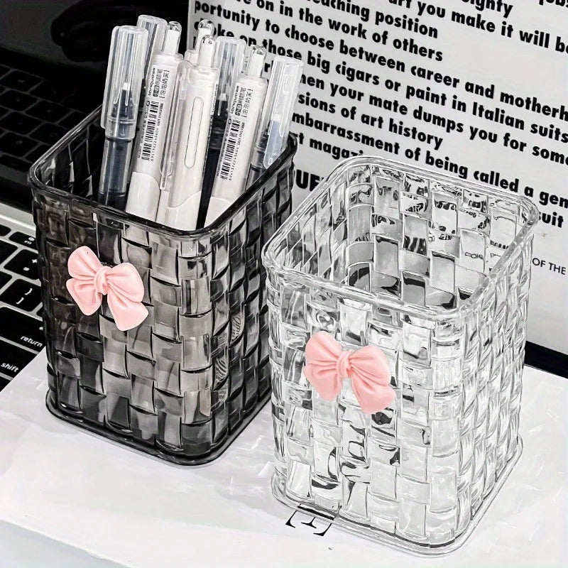 🎀📚 Tidy, Chic & Thoughtful – Clear Acrylic Pen Holder with Bow for Teacher Appreciation 💼✨ - ThiGui