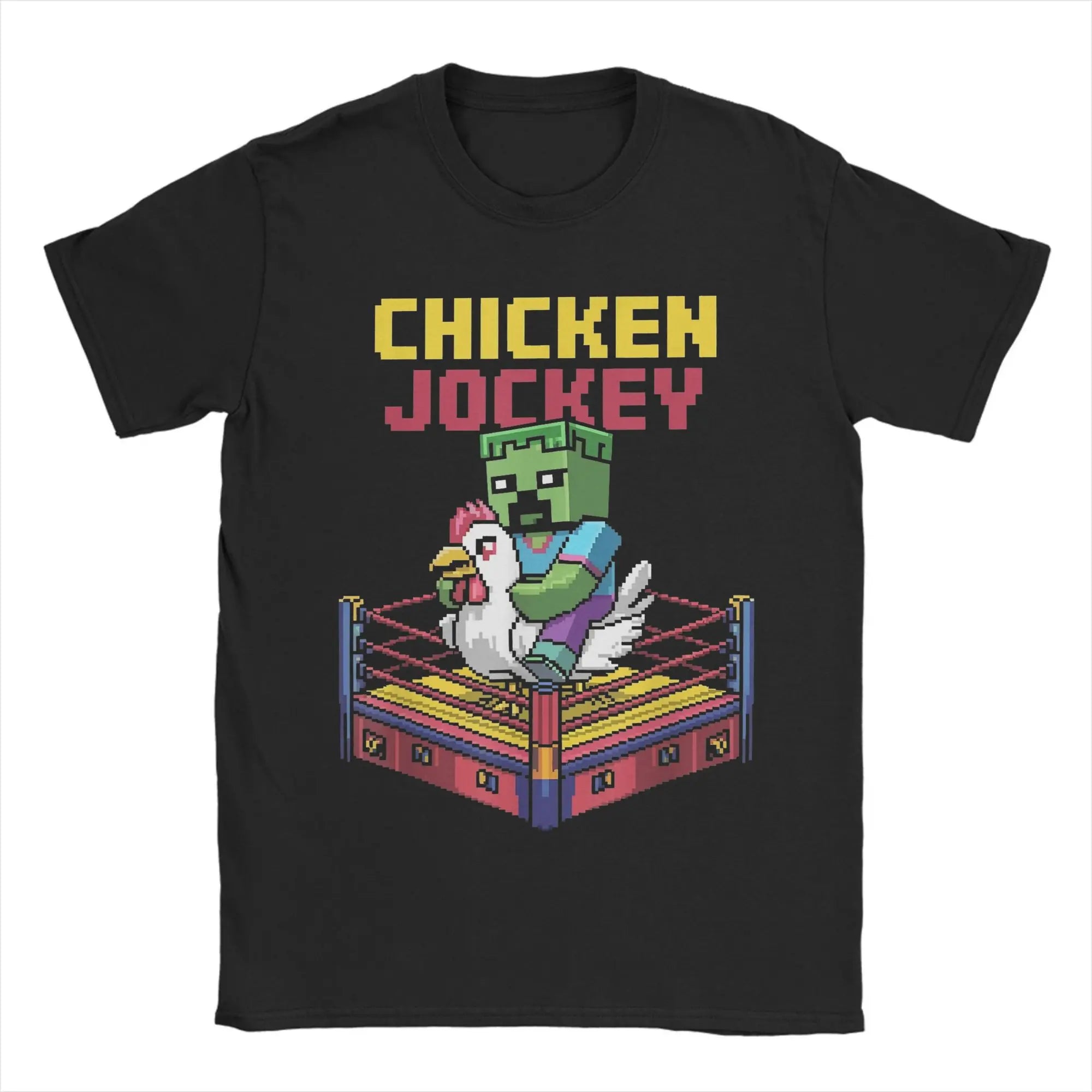 Chicken Jockey Pixel Zombie Tee 🧟‍♂️🐔 100% Cotton Gamer Fun - ThiGui
