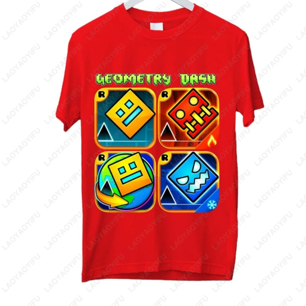 Dash Into Fun Geometry Dash Tee 🎮⚡ Cool 3D Gaming Cotton T-Shirt - ThiGui