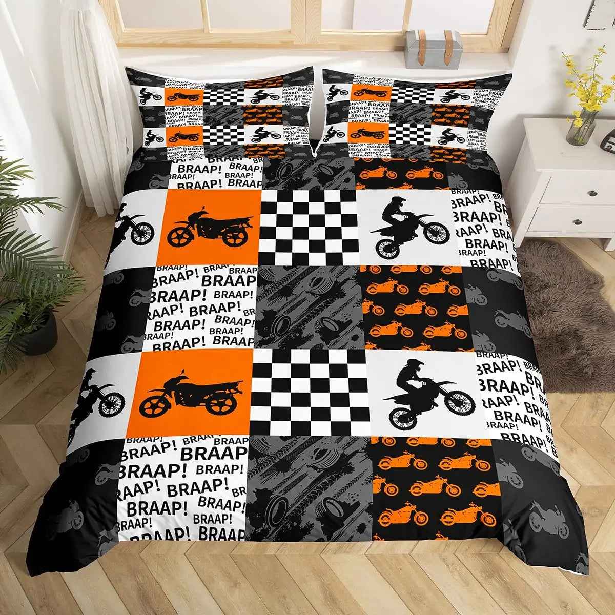 🏁Ready, Set, Sleep! Epic Dirt Bike Bedding for Young Racers 🏍️ - ThiGui