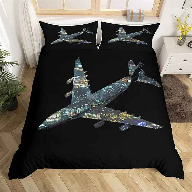 ✈️ Soaring into Sweet Dreams – Cartoon Airplane Bedding Set for Boys - ThiGui