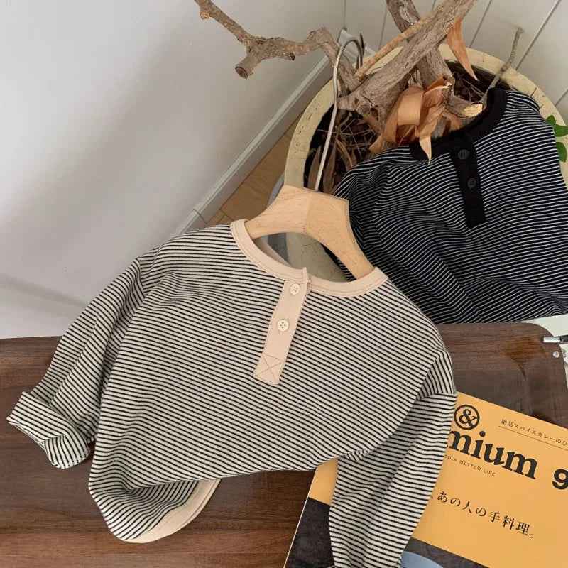 🌟 Autumn Essential! Soft Striped Long Sleeve Tee for Stylish Little Ones 👦👧🍂 - ThiGui