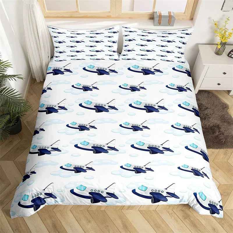✈️ Soaring into Sweet Dreams – Cartoon Airplane Bedding Set for Boys - ThiGui