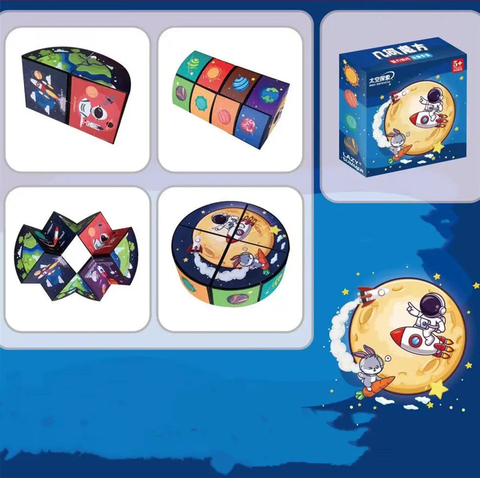 🧠 Smart Fun! Geometric Puzzle Cube Toy 🔄 | Shape-Shifting Fidget Game for Kids & Grown-Ups - ThiGui