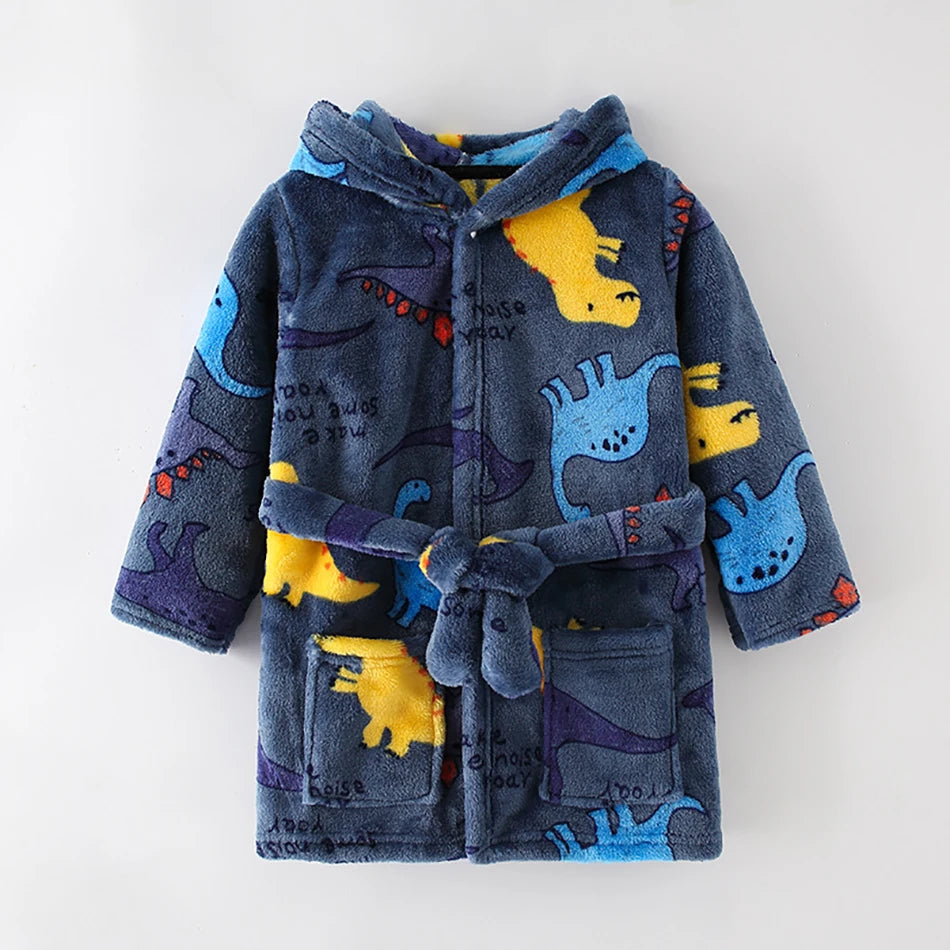 🛁 Fluffy Fun After Bath – Cartoon Hooded Flannel Robe for Boys ! 🧼💖 - ThiGui