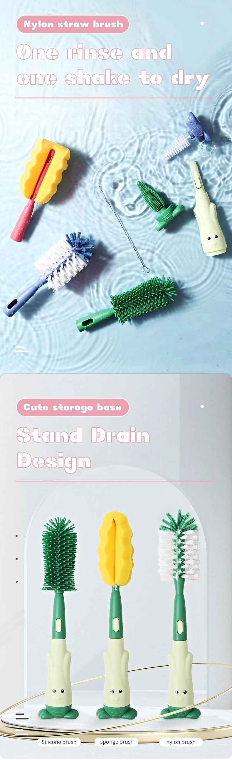 🍼 No-Nook-Uncleaned! The Ultimate Soft Silicone Baby Bottle & Pacifier Brush Set 💦 - ThiGui