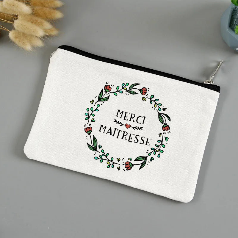 💄🖍️ Merci Maîtresse! Stylish Makeup & Pencil Pouch for Teacher Appreciation 💐🎁 - ThiGui