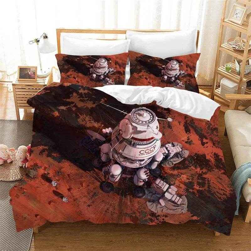 🌕Out-of-This-World Dreams! 🚀 Cartoon Astronaut Bedding Set for Young Space Explorers - ThiGui