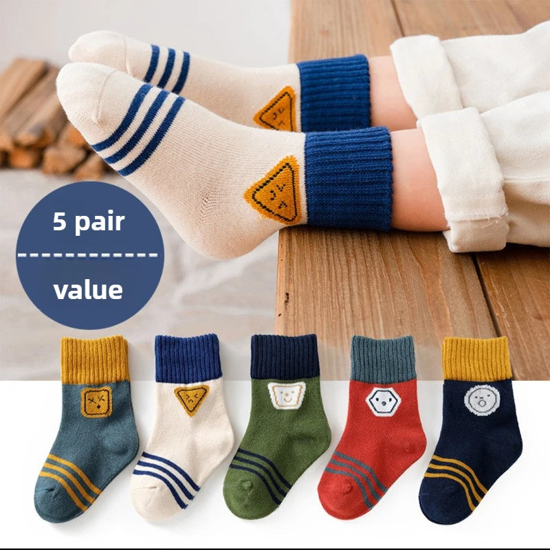 🌈 Rainbow Stripes Cotton Socks – 5-Pair Set of Comfy Fun for Happy Little Feet! 🧦💕 - ThiGui
