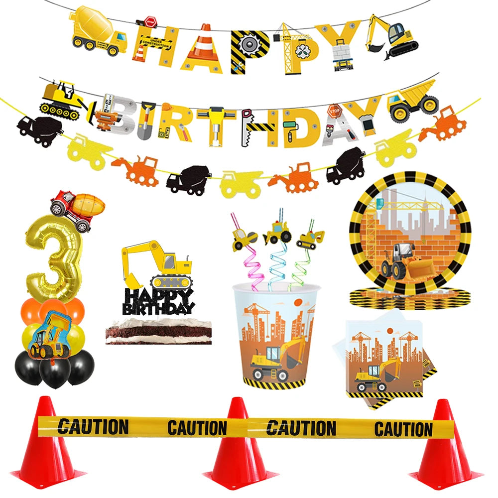 🚧 Party Zone Activated! Construction-Themed Tableware Set for Boys Who Dig Trucks 🛠️🎉 - ThiGui