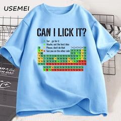 Can I Lick It Periodic Table Tee 🧪😄 Funny Chemistry Cotton T-Shirt - ThiGui