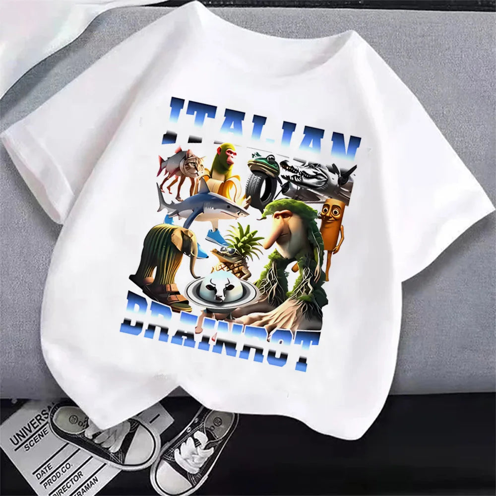 Italian Brainrot T-Shirt Kids Cartoon Anime Print Clothes Round Neck Basic Italian Brainrot Kids Cartoon Tee 🎨😎 Fun Anime Style Boys T-Shirt Tops Absorbent Casual Shirts Gift - ThiGui