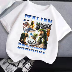 Italian Brainrot T-Shirt Kids Cartoon Anime Print Clothes Round Neck Basic Italian Brainrot Kids Cartoon Tee 🎨😎 Fun Anime Style Boys T-Shirt Tops Absorbent Casual Shirts Gift - ThiGui