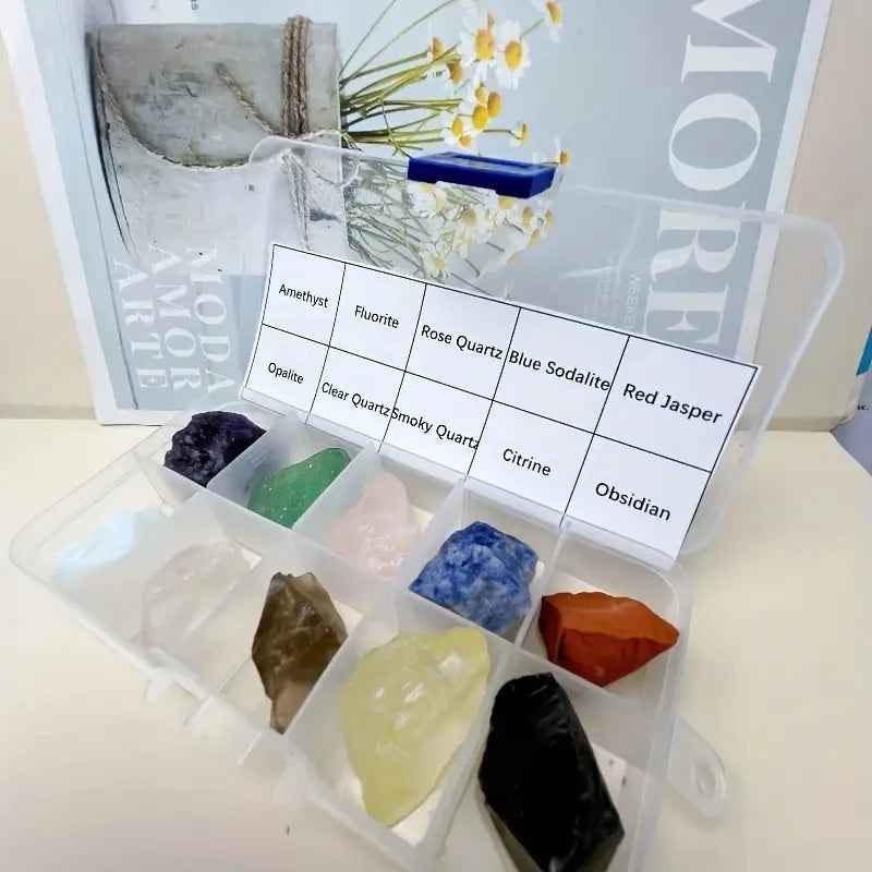 🌈 10 Raw Crystals in a Box – Rough & Ready Natural Stones for Boys Who Love Rocks! - ThiGui