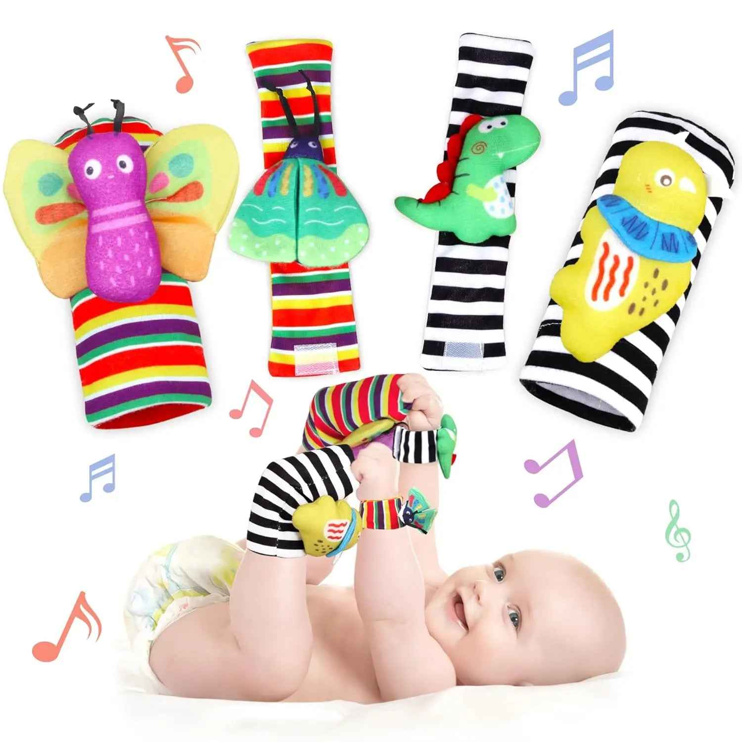 🐾 Baby’s First Discovery Set 👶 – Foot Finder Socks & Wrist Rattles for Sensory Fun! - ThiGui