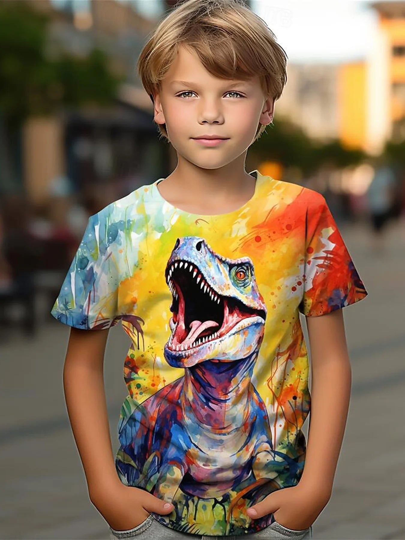 🦖 Cool Dino Vibes! Boys’ Lightweight Cartoon Dinosaur Tee (Ages 3–9) 🧢 - ThiGui