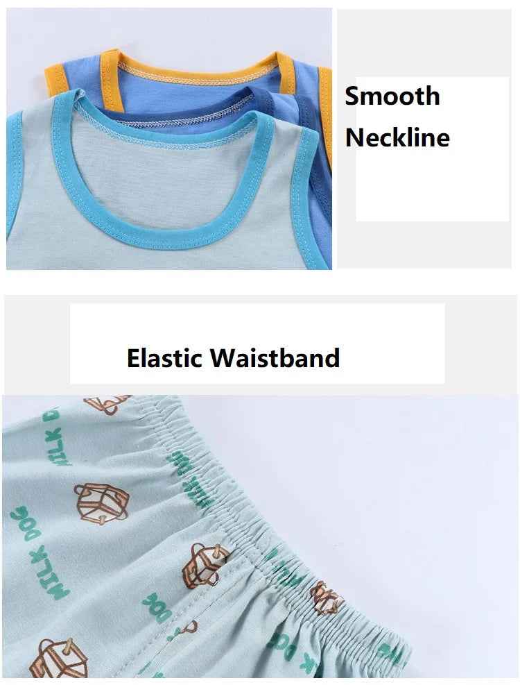 Cool & Comfy! 2-Piece Cotton Vest & Shorts Set for Active Little Boys - ThiGui