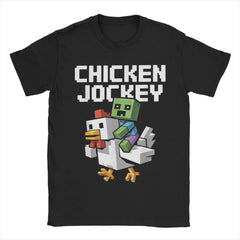 Chicken Jockey Pixel Zombie Tee 🧟‍♂️🐔 100% Cotton Gamer Fun - ThiGui