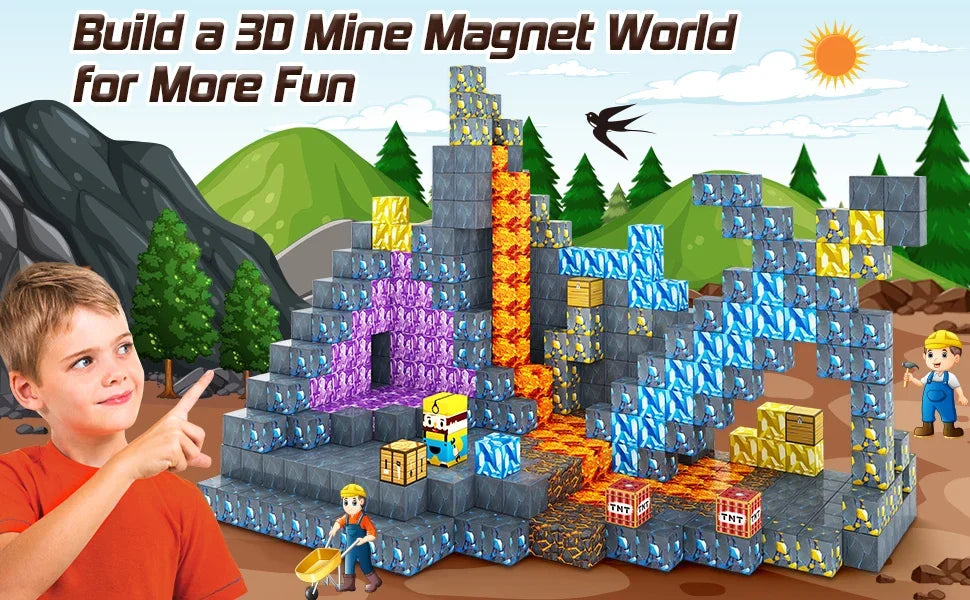 🧲 Build & Imagine! Magnetic Mine World Cube Set for Kids – Craft, Create, and Play 🎮🌍 - ThiGui
