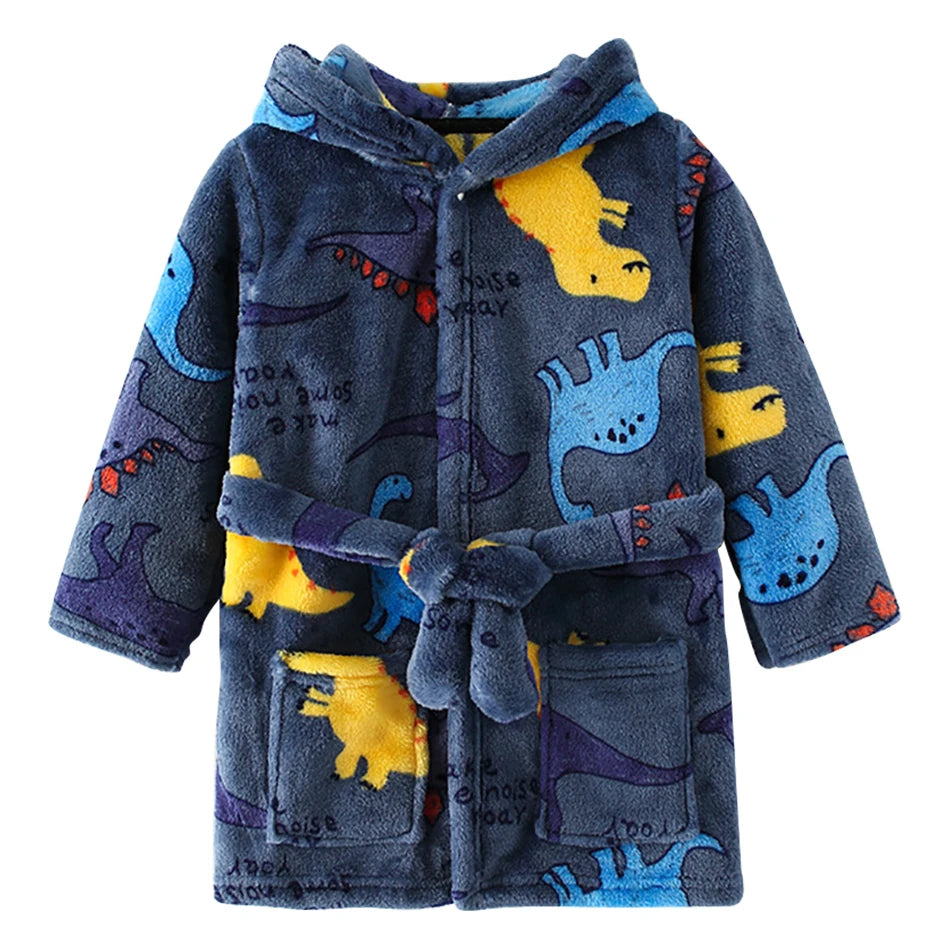 🛁 Fluffy Fun After Bath – Cartoon Hooded Flannel Robe for Boys ! 🧼💖 - ThiGui