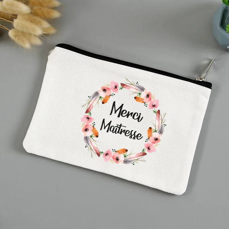 💄🖍️ Merci Maîtresse! Stylish Makeup & Pencil Pouch for Teacher Appreciation 💐🎁 - ThiGui