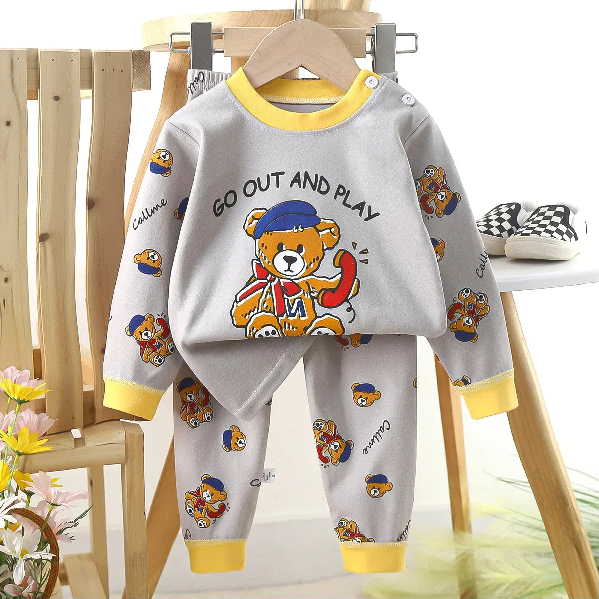 🐻 Cute Bear Pajama Set – Snuggly Autumn Sleepwear for Your Little Cub! 🌙🧒 - ThiGui